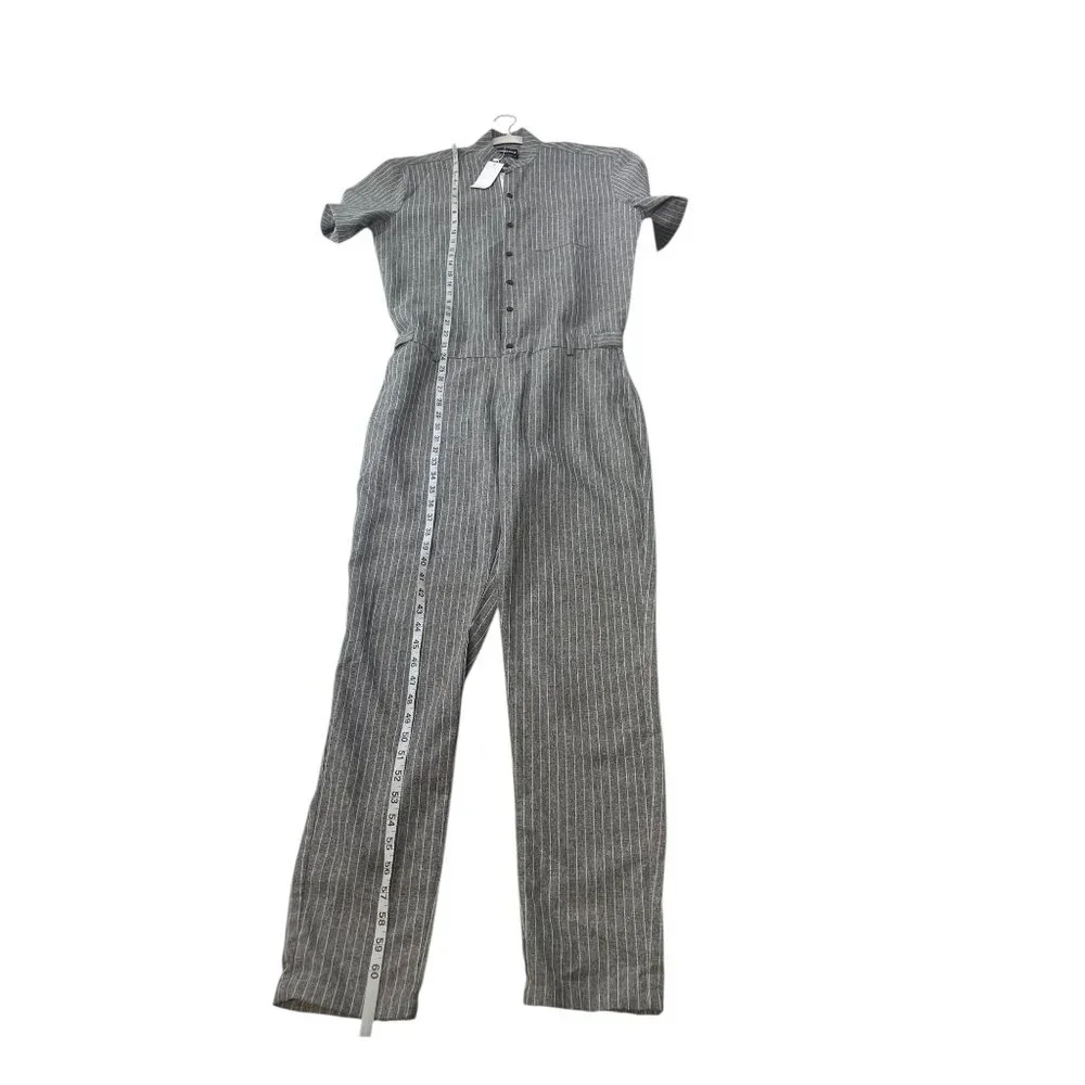 Romperjack Mens Striped Short Sleeve Romper Gray Button Front With Pockets M